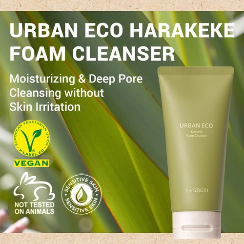 THESAEM Urban Eco Harakeke Foam Cleanser 5.07 oz. – Vegan Moisturizing Face Wash for Dry Skin - with Harakeke Extract and Hyaluronic Acid - Deep Pore Cleansing - Texture Refinement