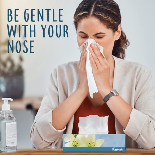 Finetouch Soft Facial Tissues 2 Ply Box Of 130 Pack of 6 (780 Facial Tissues Toatal) Family Pack (6) Design may Vary