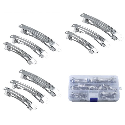 MAHAVIMOKSA 1Box 50pcs Mixed 3 Sizes Silver French Style Barrette Hair Clip 40mm 60mm 80mm or DIY Craft