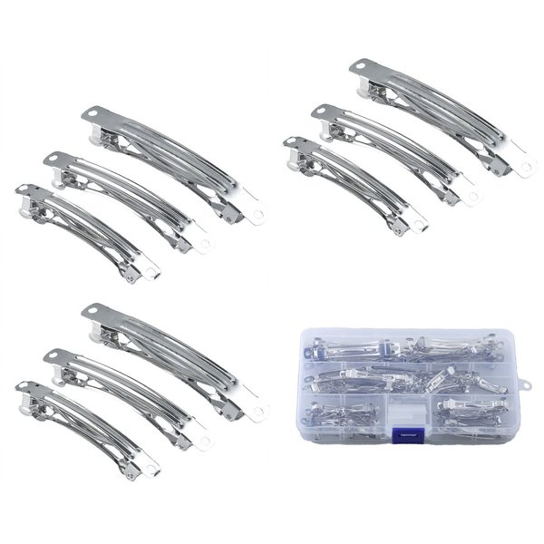 MAHAVIMOKSA 1Box 50pcs Mixed 3 Sizes Silver French Style Barrette Hair Clip 40mm 60mm 80mm or DIY Craft