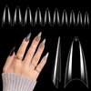 Quaferen Clear Stiletto Nail Tips, 500PCS Half Cover Soft Gel Nail Tips Medium Stiletto False Nails Almond Shape Curved Nail Tips for Acrylic Nails Salon Home DIY with Box 10Sizes