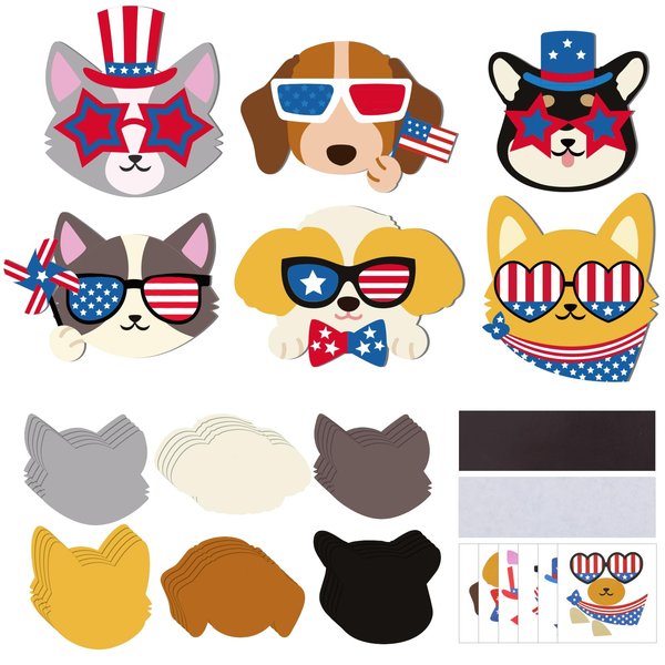 Copkim 30 Sets Patriotic Pets Magnet Craft Kit 4th of July Kits for Kids DIY Independence Day Craft Memorial Day Supplies for Kids Classroom Home Activity Party