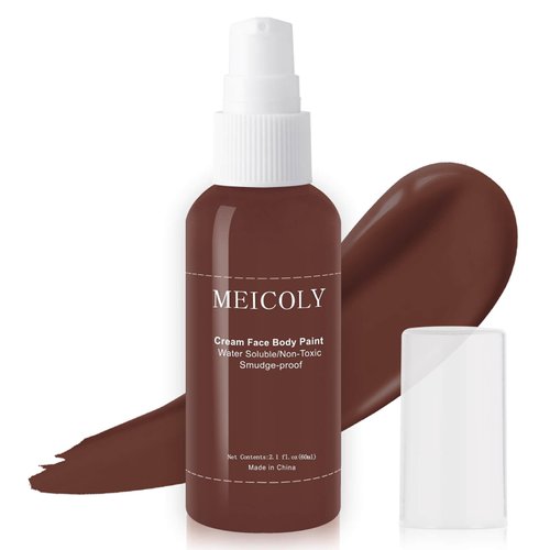 MEICOLY Cream Mature Brown Face Body Paint,2.1Oz Smudge-Proof Maroon Face Paint for Christmas Makeup,Deer Elk Bear Face Painting,Water Based Washable Full Body Paint for Adults and Kids