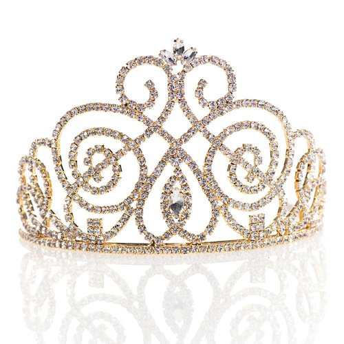 Anderson's Gold Octavia Rhinestone Tiara, 3.875 Inches, Woman's Crown, Wedding/Prom Tiara