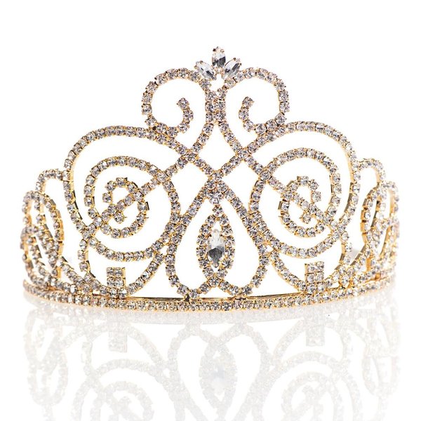 Anderson's Gold Octavia Rhinestone Tiara, 3.875 Inches, Woman's Crown, Wedding/Prom Tiara