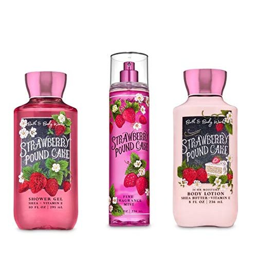 Bath and Body Works - Strawberry Pound Cake - Daily Trio - Shower Gel, Fine Fragrance Mist & Super Smooth Body Lotion- New 2020