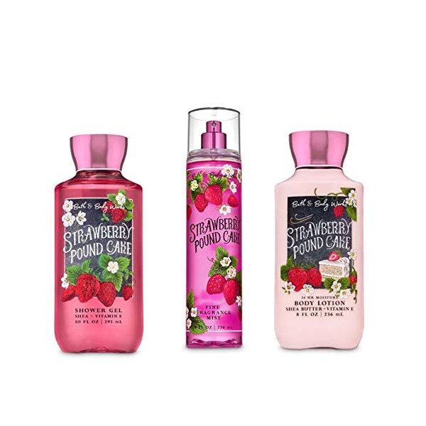 Bath and Body Works - Strawberry Pound Cake - Daily Trio - Shower Gel, Fine Fragrance Mist & Super Smooth Body Lotion- New 2020