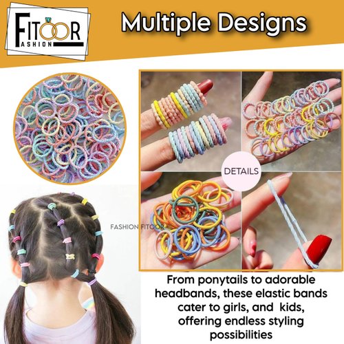 Fashion Fitoor Colorful Elastic Rubber Bands Seamless Cotton Hair Bands for Women Girls and Kids Baby - Versatile Hair Ties Ponytail Holders Headband Hair Accessories (200)