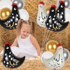 JarThenaAMCS 30Pcs Walking Chicken Balloons White Black Animal Foil Balloons Funny Farm Hen Balloon Kit for Pet Farmhouse Party Decor Backdrop Supplies