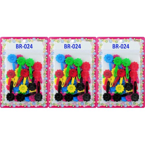 Tara Girls Self Hinge Plastic Bow Hair Barrettes Selection Pack Of 3 (BR24)