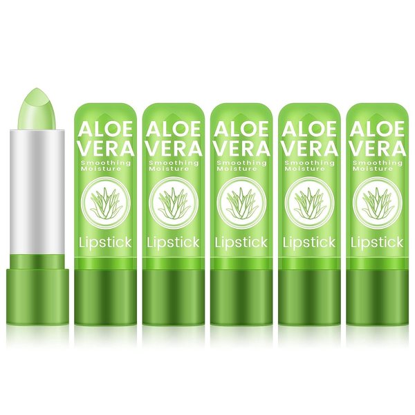 Ownest 5 Packs Aloe Vera Lipstick, Long Lasting Nutritious Soothing Lip Balm, Lips Moisturizing Magic Temperature Color Change Lipstick, Lip Care