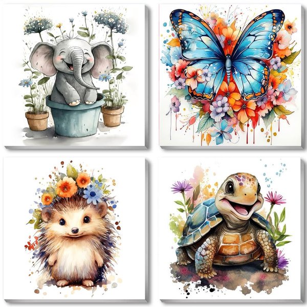 bleihum 4 Pack Animal Paint by Number for Kids with Wooden Frame-Animals Paint by Numbers for Kids Ages 4-8-12,Kids Paint by Numbers for Home Wall Decor(8X8inch)