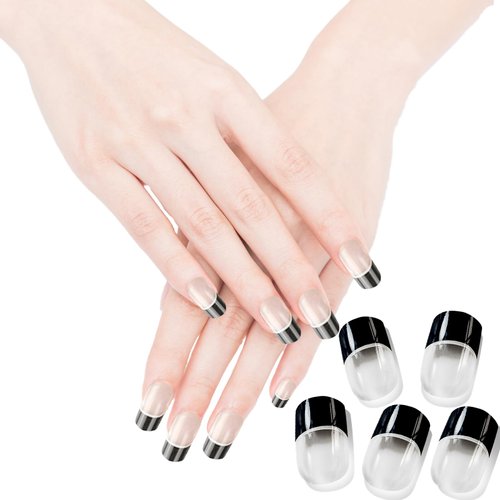 20 Semi Cured Gel Nail Strips, Salon Quality Semi Cured UV Gel Nail Strips, French Tip Nail Stickers with Manicure Tools Kit