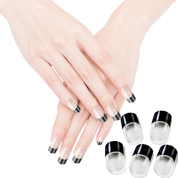 20 Semi Cured Gel Nail Strips, Salon Quality Semi Cured UV Gel Nail Strips, French Tip Nail Stickers with Manicure Tools Kit