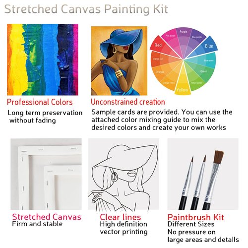 2 Pack Paint and Sip Canvas Painting Kit Pre Drawn Canvas for Painting for adults Stretched Canvas Couples Games Date Night Afro Elegant Gentleman and Lady Couple Paint Party Valentines Gift
