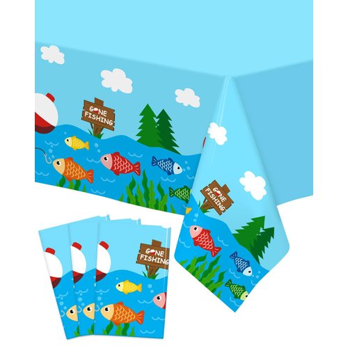 Nefelibata Gone Fishing Tablecloths Fishing Birthday Decorations Waterproof Table Cover Little Fisherman Party Supplies Baby Shower Decor for Boy Plastic Set of 3/42" x 88"