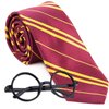 Cosplay Wizard Tie and Novelty Glasses Frame for Kids Halloween Christmas Birthday Dress Up Party Magic Costume Accessory, Unisex Cosplay Striped Necktie, As a Gift For Daily Use - Red