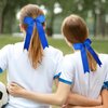 DEEKA 16 PCS Collegiate Style Cheer Bows Long Tail Skinny Cheer Bow Ponytail Holder Handmade Bows for Girls Teens Softball Cheerleader Sports -Royal Blue