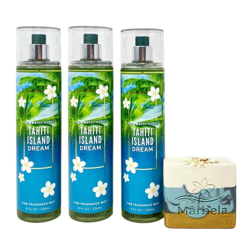 Bath & Body Works Tahiti Island Dream 3 Piece Fine Fragrance Mist Bundle with a Sea Breeze Bar Soap - Full Size