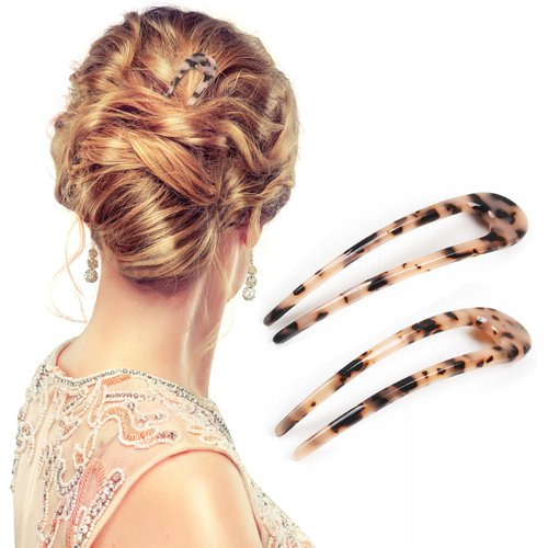 Upgrade 2-Pack of Benefree French Hair Pins - 4.72-inch Ivory U-Shape Updo Hair Forks for Thin Thick Hair, Classic Cellulose Acetate 2 Prong Bun Hair Sticks, Chignon Women Vintage Hairstyle Accessorie