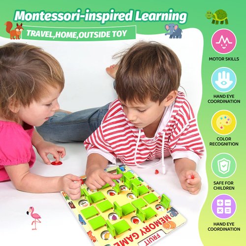 COVTOY Matching Memory Game, Wooden Educational Board Game Travel Toy for Kids Age 3 4 5 6 7 8 Year Old Birthday Gifts for Boys Girls