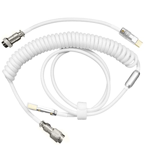 Nebulabs 5ft Keyboard Cable Gaming PC's Mechanical Aviator Classic Coiled Cable USB-C Cable, Customized Metal Plug with Detachable Connector, USB-C GX-16 Mod Pro USB-A to USB-C – White