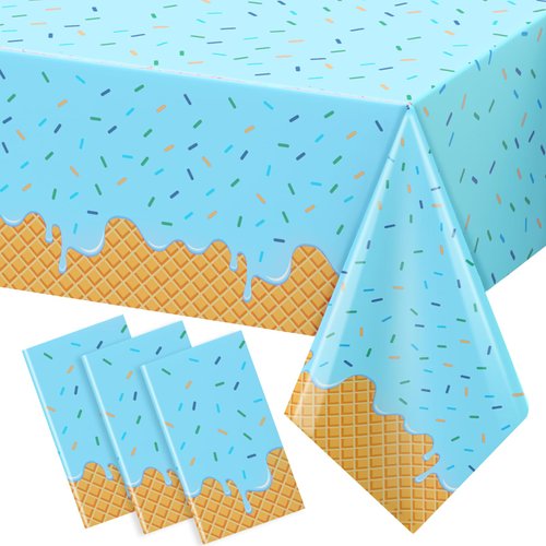 FLUBARE 3Pack Ice Cream Tablecloth Party Decoration, Ice Cream Table Cloth Disposable Plastic Rectangle Table Covers for Kids & Girl Birthday Baby Shower Social Themed Party Supplies, 54 X 108 Inch