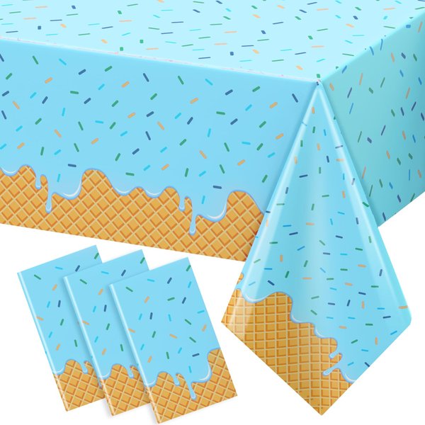 FLUBARE 3Pack Ice Cream Tablecloth Party Decoration, Ice Cream Table Cloth Disposable Plastic Rectangle Table Covers for Kids & Girl Birthday Baby Shower Social Themed Party Supplies, 54 X 108 Inch
