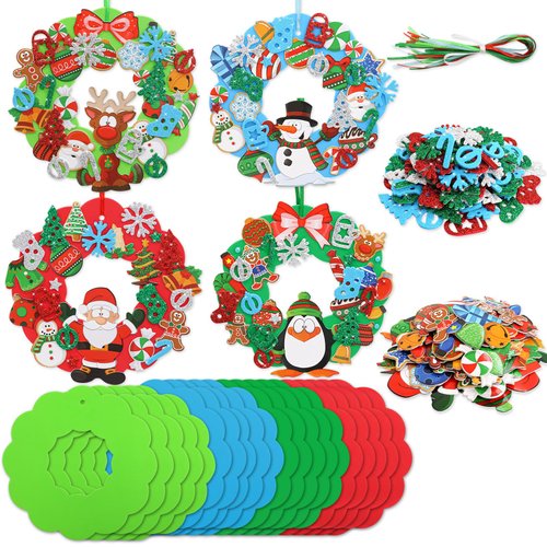 Fancy Land 16 Sets Christmas Crafts for Kids Holiday Winter Foam DIY Christmas Wreath Ornaments Craft Kits Christmas Activities Classroom Home Decorations