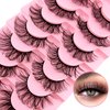Russian Strip D Curl Lashes, Flu-ffy 18mm Fake Faux Mink Lashes that Look Like Extensions Curly Volume Wispy Eyelashes Natural Look 7 Pairs Pack(7P-E03)