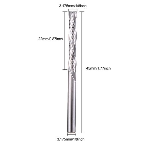 Carbide End Mills Up & Down Cut 1/8 Inch Shank,CNC Spiral Router Bits(3.175x22mm) Compression Bit 2 Flutes Milling Cutter for Engraving Milling 3D sculpturing Roughing Composite Multilayer Pack of 5