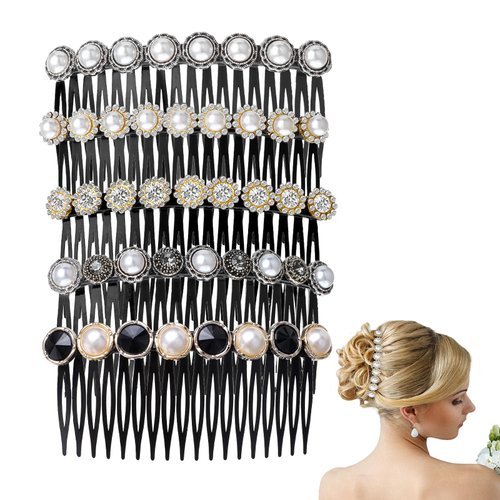 Rhinestone Hair Comb Clips with 18 Teeth Combs French Twist Flower Hair Combs Bride Wedding Jewelry Hair Accessories for Women, Girls, Bride, Bridesmaid(5PCS)