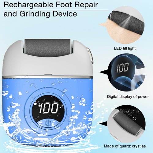 Electric Foot Callus Remover, 2024 New USB Rechargeable Foot Repair and Grinding Device, Heel Polisher Digital Display, Electric Foot Exfoliating Scrubber with 3 Grinding Heads 2 Speeds (Blue)