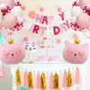 Pink Cat Birthday Party Decoration Kitty Cat Balloons Cat Kitty Birthday MEOW Banner Meow Party Supplies Pink Cat Kitty Cake Decoration