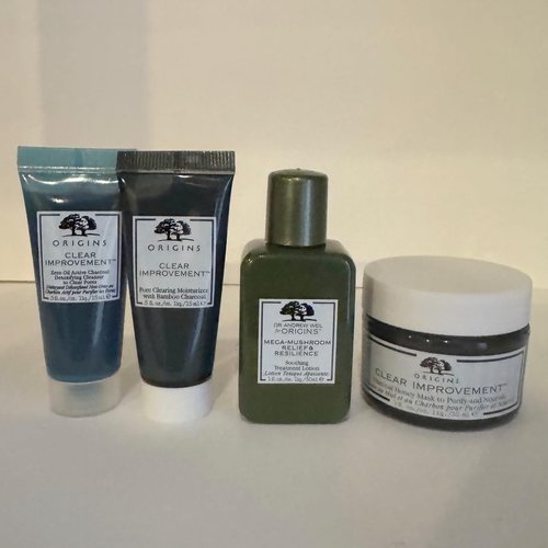 Origins Travel Set: Checks and Balances Face Wash & Mega Mushroom Toner & Clear Improvement Mask & Moisturizer