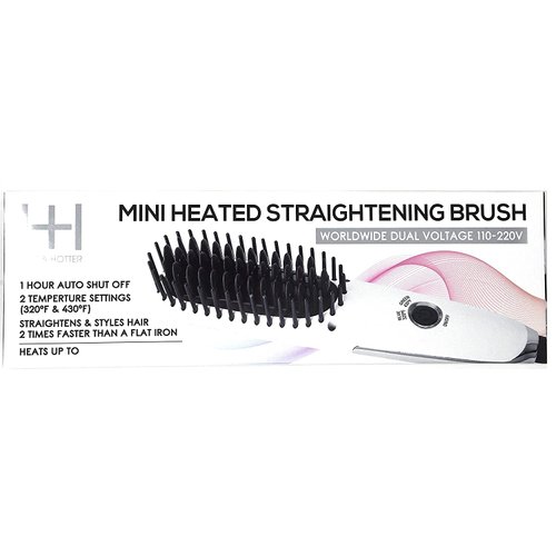 Hot & Hotter - Mini Heated Straightening Brush - (2) Temperature Settings (320 F and 430 F) - Auto Shut Off - Swivel Cord - Worldwide Dual Voltage (110V - 220V)
