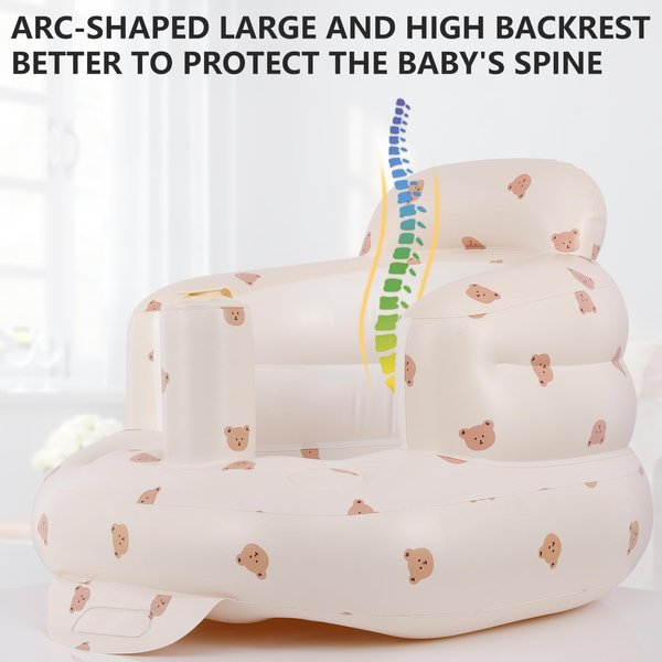 Baby Inflatable Seat for Babies 3-36 Months, Built in Air Pump, Baby Support Seat Summer Toddler Chair for Sitting Up, Baby Shower Chair Floor Seater (Bear)