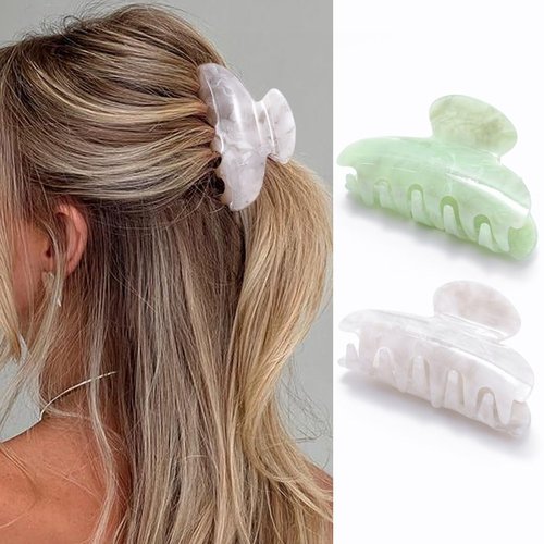 CAKURE Hair Clip Claws White Acrylic Hair Claw Clamps Nonslip Meidum Hair Catch Barrettes Hair Accessories for Women and Girls (Pack of 2)