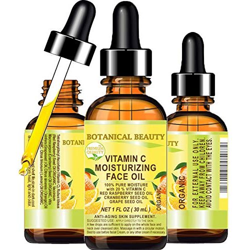 Botanical Beauty VITAMIN C Moisturizing Face Oil 20% Vitamin C Red Raspberry Seed Oil Cranberry S...