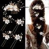 5 Pcs Bridal Wedding Hair Pins Crystal Pearl Hair Clips with White Flower Gold Leaf Flower Headpiece Vintage Wedding Hair Accessories Rhinestone Jewelry Hair Side Combs Slides for Women Girls