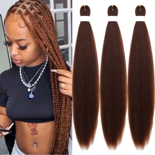 Color 30 Brown Braiding Hair Pre Stretched Knotless Prestretched Braiding Hair 30 inch Colored Hair Extensions for Braiding Pre Stretched Micro Braids Itch Free Yaki Short Braiding Hair