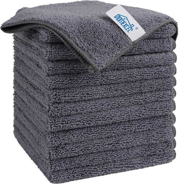 HOMEXCEL Microfiber Cleaning Cloth Grey, 12 Pack Premium Microfiber Towels for Cars, Lint Free, Scratch-Free, Highly Absorbent, Reusable Cleaning Rags for Car, Household, Kitchen, Window, 11.5"X11.5"