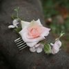 Fangsen Silver Delicacy Pink Rose Wedding Flower Hair Comb Hair Piece Barrette Prom Halloween Festival Flower Girl