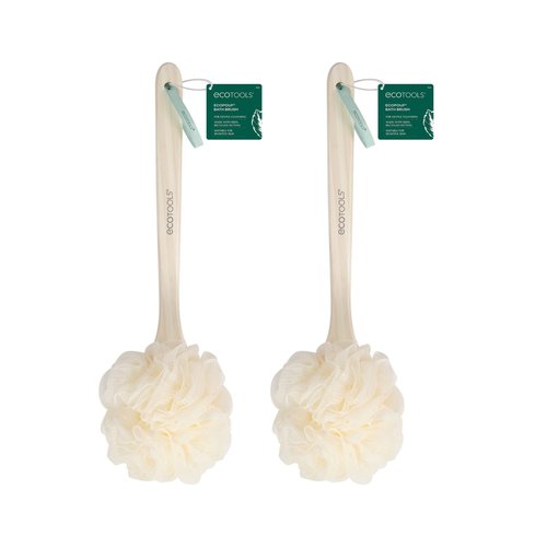 EcoTools EcoPouf Bath Brush, Loofah Brush for Bath & Shower, Made with Long Handle & Recycled, Soft Netting for Gentle Exfoliation, Back Brush for Men & Women, Eco-Friendly & Cruelty-Free, 2 Count