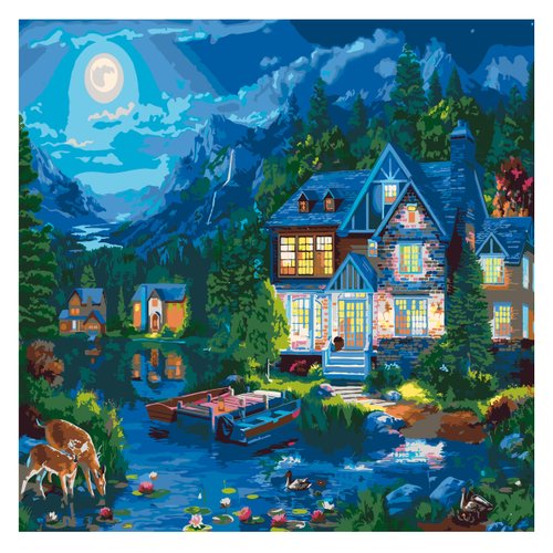 Ledgebay Paint by Numbers Kit for Adults: Beginner to Advanced Number Painting Kit - Fun DIY Arts & Crafts | Color by Numbers for Adults Kits Include (House Near The Lake 16" x 20" Unframed)
