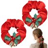 Christmas Hair Scrunchies Red Hair Ties with Bell Bow Design Elastic Hair Tie Ponytail Holder for for Women Girls Toddler Xmas Party Hair Accessories (Red)