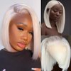FENJUN Glueless Wigs HD Transparent Lace Frontal #60 Grey White Platinum Blonde Wigs Human Hair Short Bob Lace Front Wigs with Baby Hair Pre plucked Frontal 10'' Straight Ash Blonde Wigs for Women
