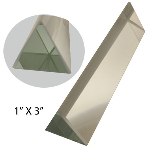 ToolUSA Optical Glass Triangular Prism | 1" x 3" (2.5 cm x 7.6 cm) | Refracts Light for Education & Photography | Clear Quality Glass
