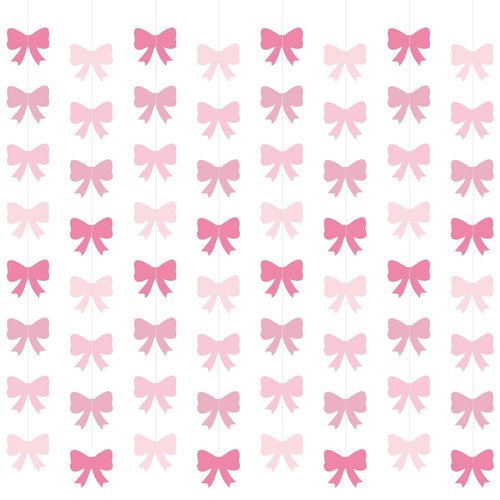 8Pcs Pink Bow Hanging Banners Party Decorations,Coquette Birthday Decorations Girl Bow Theme Birthday Party Decor Bow Garland for Girl Birthday Bachelorette Baby Shower Bridal Shower Party Supplies