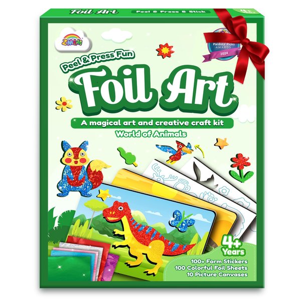 ZMLM Foil Art Kit for Kids: Foil Art Crafts Dinosaur & Animal Christmas Gifts for 4 5 6 7 8 9 Year Old Boys and Girls - No Mess Christmas Crafts for Kids Birthday Toys Gifts